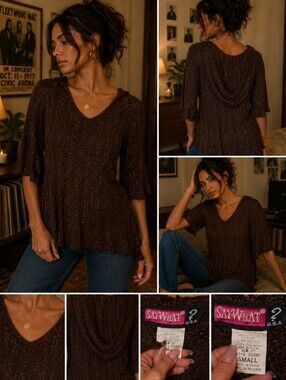 Vintage Y2K Size Small Brown Sparkle Hooded Sweater Boho